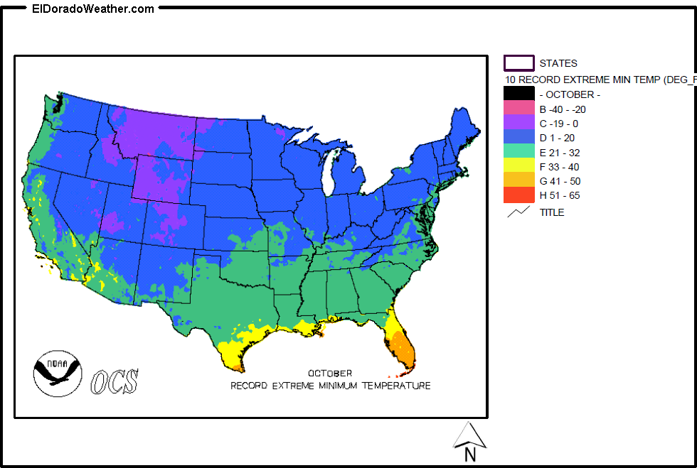 United States October Record Extreme Minimum Temperature